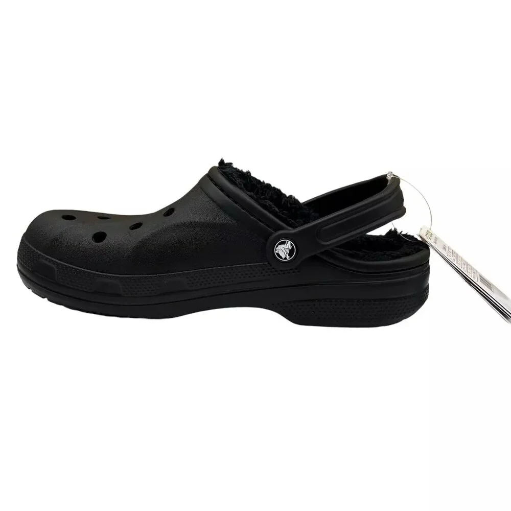 Crocs Men's Baya Lined Clog Size 9 Black Slip-on Faux Fur Fuzzy Warm Comfortable